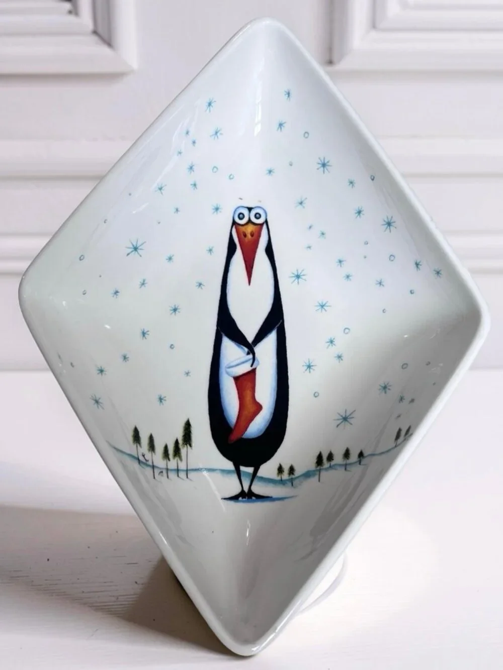RARE Royal Worcester Clare Mackie Penguin Hors d'Oeuvres Christmas Dish Set of 4